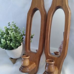 Vintage Home Interiors wooden mirrored wall sconces 4x15"